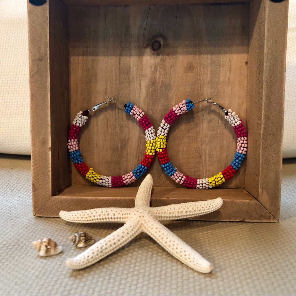 Multicolor Beaded Hoops
